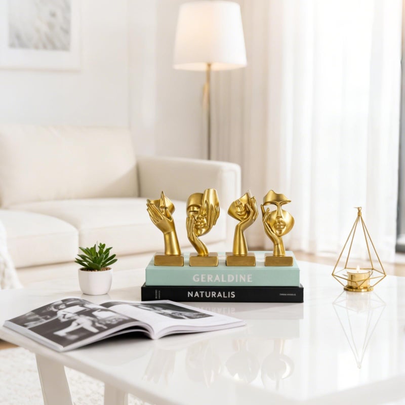 oliruim Gold Abstract Thinker Figurine Set of 4, Home Art Face Small Statue for Accents Decor Women Bedroom Shelf Bookcase Room Desk, TV Stand, Coffee Table Decor, Art Sculpture Gifts for Women (Gold) - Image 2