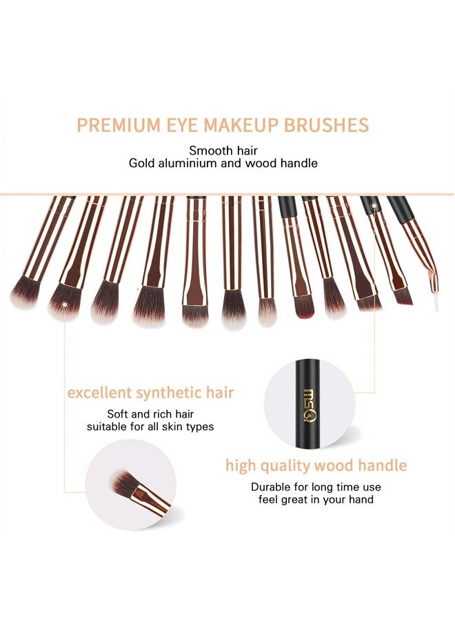 MSQ Eye Makeup Brushes 12pcs Rose Gold Eyeshadow Makeup Brushes Set with Soft Synthetic Hairs & Real Wood Handle for Eyeshadow, Eyebrow, Eyeliner, Blending(without bag)  - Image 3