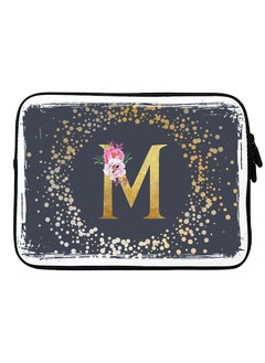 Stylizedd Laptop Sleeve Bag for Macbook 13, 14, 15, 16 inch- Custom Monogram Initial Letter Floral Pattern Alphabet - M  (Grey)  - Image 1