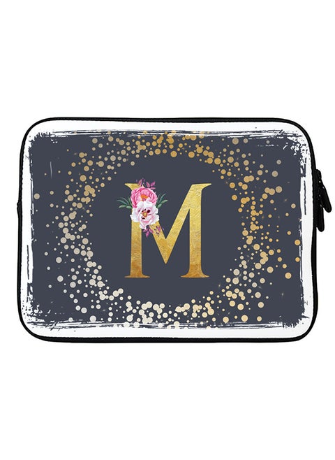 Laptop Sleeve Bag for Macbook 13, 14, 15, 16 inch- Custom Monogram Initial Letter Floral Pattern Alphabet - M  (Grey)
