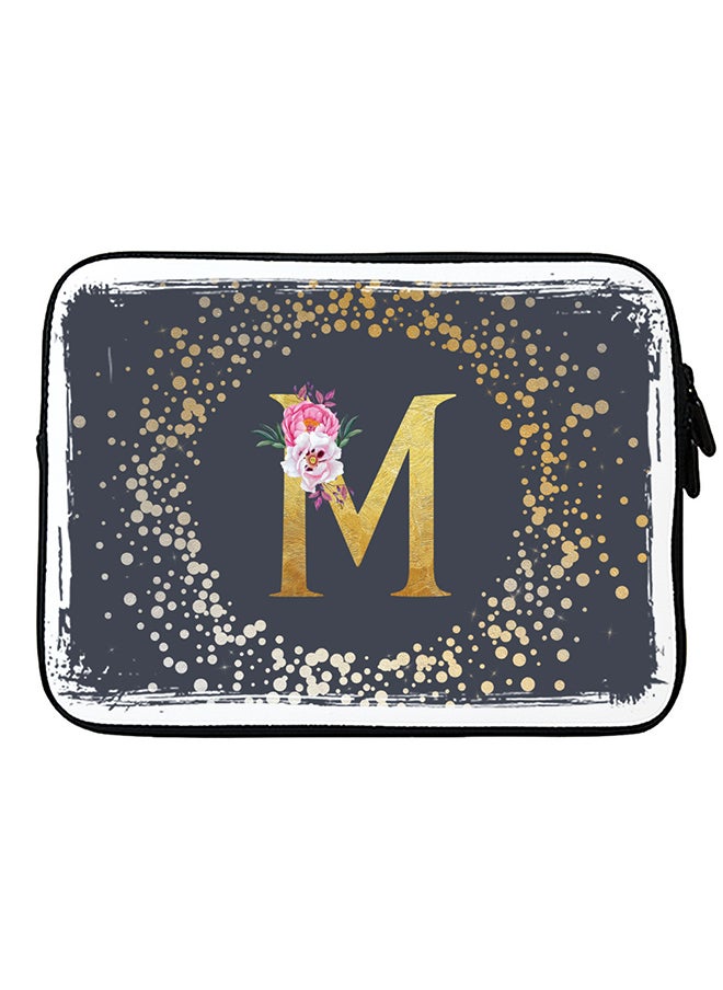 Stylizedd - Laptop Sleeve Bag for Macbook 13, 14, 15, 16 inch- Custom Monogram Initial Letter Floral Pattern Alphabet - M  (Grey) - Image 1