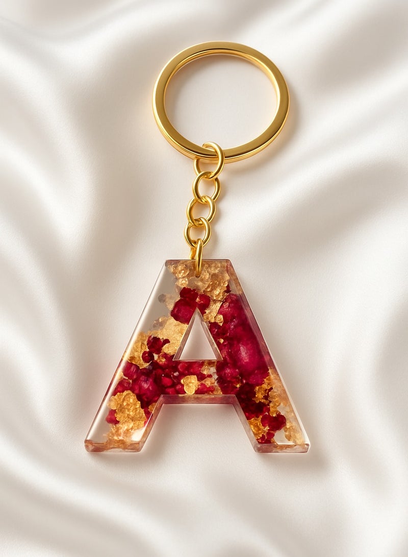 Ready For Chai Handmade Resin Alphabet Keychain – Letter A with Gold Flakes | Luxury Personalized Gift