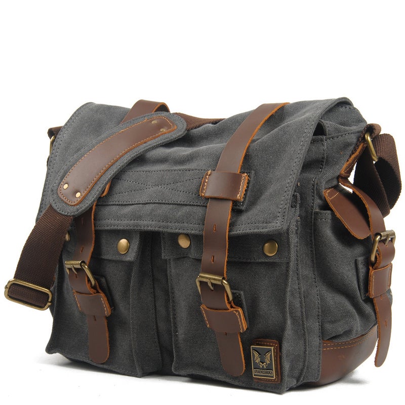 Mukawa Cloth Bag Retro Canvas With Crazy Horse Leather Messenger Bag For Men And Women Single Shoulder Casual Shoulder Bag - Image 4