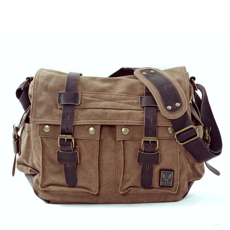 Mukawa Cloth Bag Retro Canvas With Crazy Horse Leather Messenger Bag For Men And Women Single Shoulder Casual Shoulder Bag - Image 1