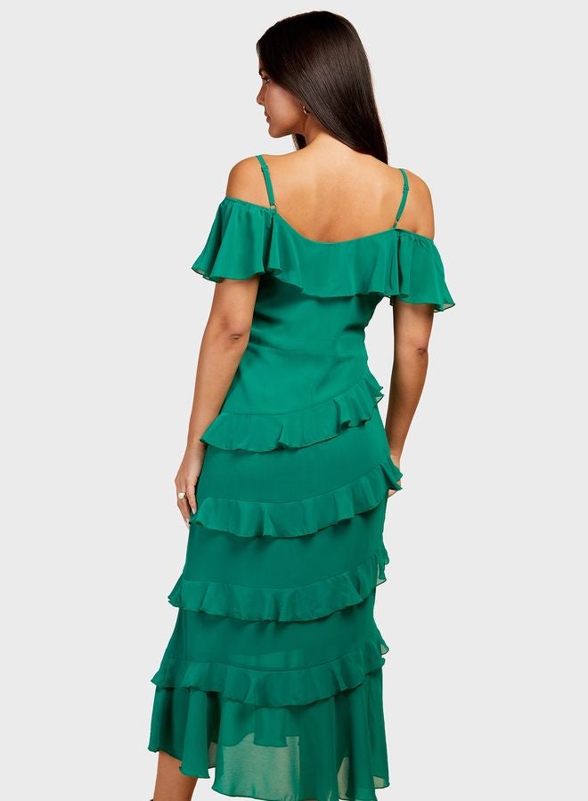 Little Mistress Ruffled Shoulder Midi Dress - Image 2