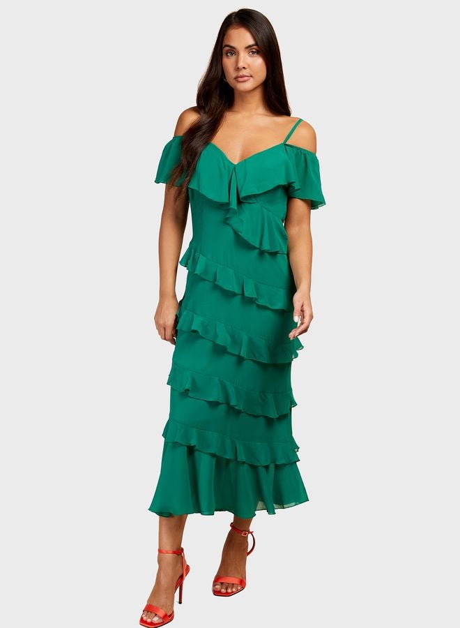 Little Mistress Ruffled Shoulder Midi Dress - Image 1