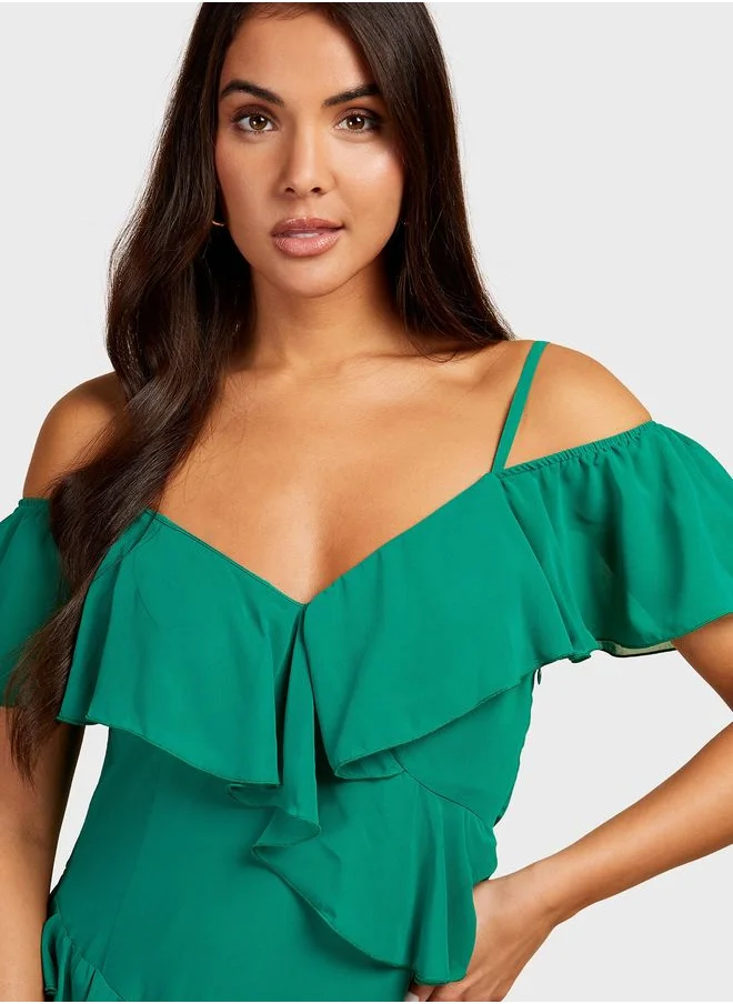 Little Mistress Cascading Frills Midi Dress