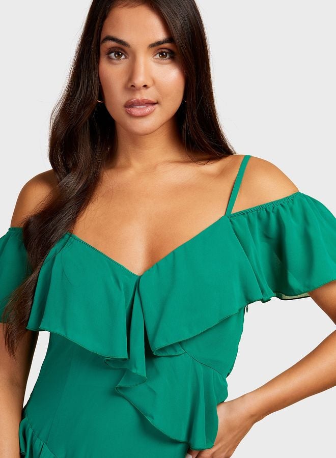 Little Mistress Ruffled Shoulder Midi Dress - Image 3