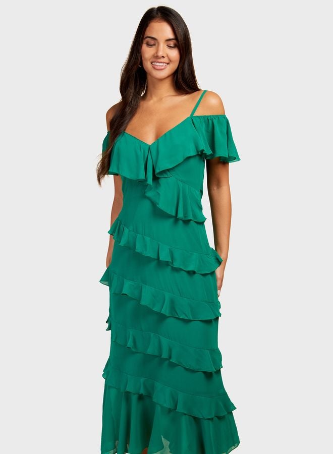 Little Mistress Ruffled Shoulder Midi Dress - Image 4
