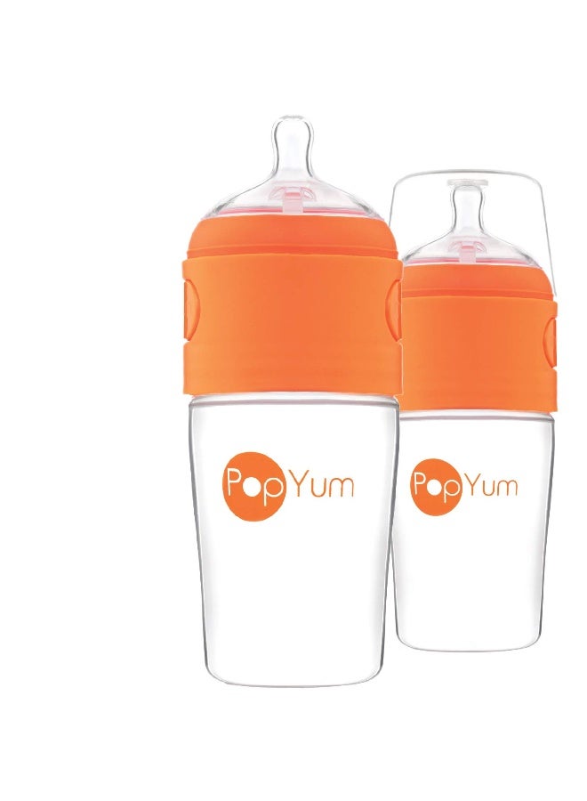PopYum زجاجات حليب الأطفال PopYum بسعة 9 أونص (260 مل) مع حلمات متوسطة التدفق، عبوة من 2، خالية من BPA، تصميم طبيعي لتسهيل الرضاعة - Image 1