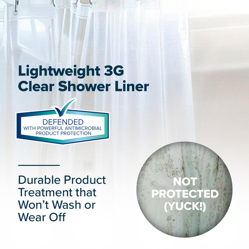SlipX Solutions Protected Shower Curtain Liner, 3G Lightweight, 70"x72", Clear - Image 2
