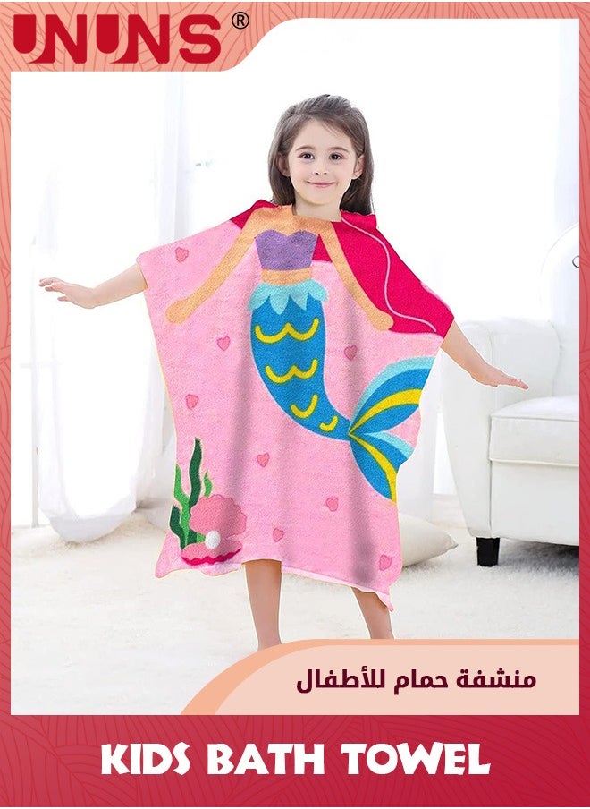 UNUNS Large Beach Towel For Kids,Super Soft Microfiber Bath Towel With Drawstring Bag,Cute Coverup Swimming Towels,Hooded Baby Bath Towel Poncho, Pool Cape For Baby Boy Girls 3-10 Years,Pink Mermaid  - Image 3