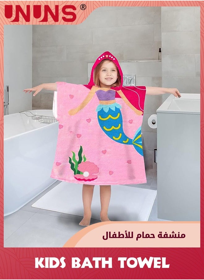 UNUNS Large Beach Towel For Kids,Super Soft Microfiber Bath Towel With Drawstring Bag,Cute Coverup Swimming Towels,Hooded Baby Bath Towel Poncho, Pool Cape For Baby Boy Girls 3-10 Years,Pink Mermaid  - Image 4
