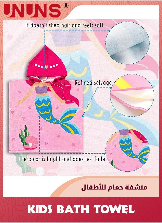 UNUNS Large Beach Towel For Kids,Super Soft Microfiber Bath Towel With Drawstring Bag,Cute Coverup Swimming Towels,Hooded Baby Bath Towel Poncho, Pool Cape For Baby Boy Girls 3-10 Years,Pink Mermaid  - Image 2