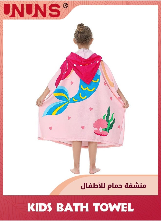 UNUNS Large Beach Towel For Kids,Super Soft Microfiber Bath Towel With Drawstring Bag,Cute Coverup Swimming Towels,Hooded Baby Bath Towel Poncho, Pool Cape For Baby Boy Girls 3-10 Years,Pink Mermaid  - Image 5