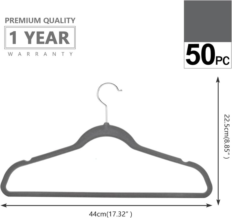 MIZGI Premium Velvet Hangers Heavy duty - Non Slip - Velvet Suit Hangers Gray - Chrome Hooks,Space Saving Clothes Hangers,Grey,One Size (Pack of 50),RD__GY - Image 2