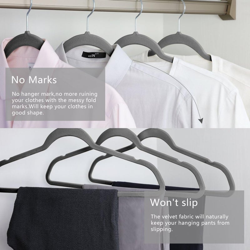 MIZGI Premium Velvet Hangers Heavy duty - Non Slip - Velvet Suit Hangers Gray - Chrome Hooks,Space Saving Clothes Hangers,Grey,One Size (Pack of 50),RD__GY - Image 4