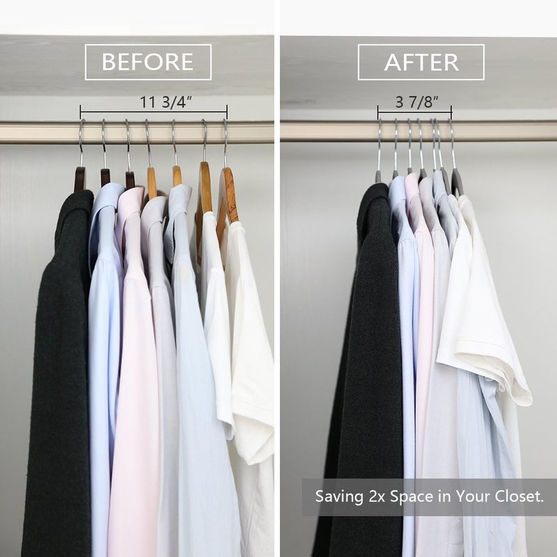 MIZGI Premium Velvet Hangers Heavy duty - Non Slip - Velvet Suit Hangers Gray - Chrome Hooks,Space Saving Clothes Hangers,Grey,One Size (Pack of 50),RD__GY - Image 5