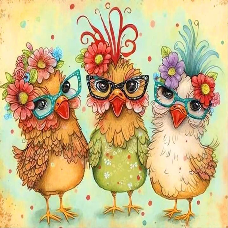 mrpwnle Chicken Diamond Painting Kits for Adults,DIY Chickens Diamond Art Kits for Beginners,5D Diamond Art Dotz Kits Round Full Drill Diamond Painting for Home Wall Decor Gift 12Ã—12inch - Image 1