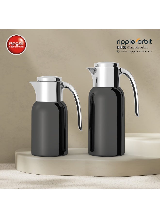 ريجال من Ripple – طقم ترامس ستانلس ستيل كامل (1.0 لتر قهوة + 1.3 لتر شاي) | عزل حراري مزدوج ببطانة فولاذية | تشطيب أسود لامع مع لمسات فضية - Image 3