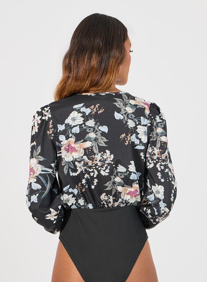 Styli Floral Print V Neck Bodysuit  - Image 5