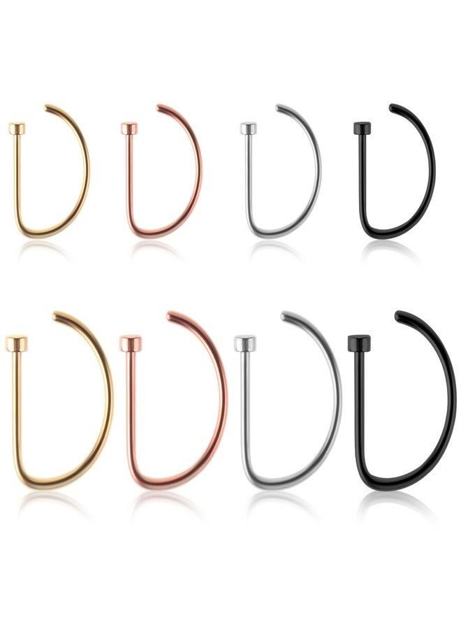Yolev 8PCS Titanium Fake Nose Ring Hoops Set D Shaped Fake Nose Ring Hoops Set, Silver Faux Nose Rings Nose Hoops, Screw Nose Studs Diamond Small Piercing Jewelry for Women Men - Image 1