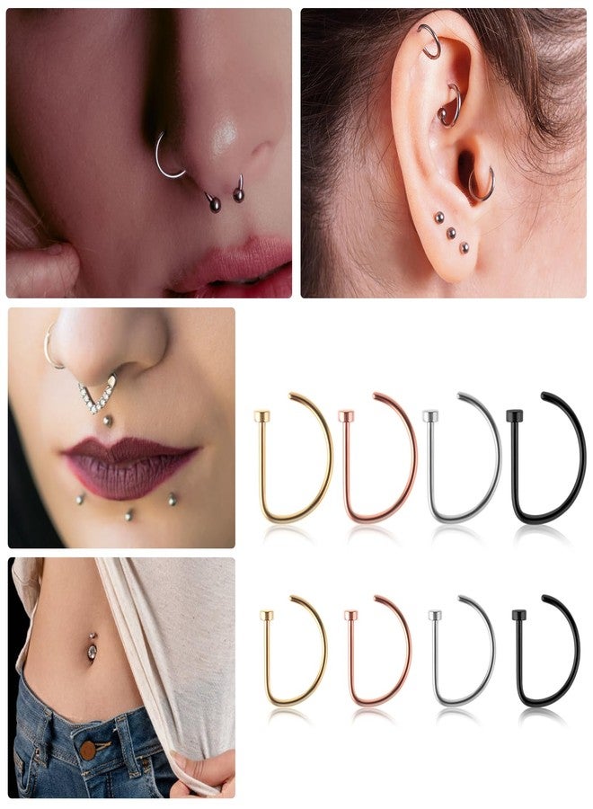 Yolev 8PCS Titanium Fake Nose Ring Hoops Set D Shaped Fake Nose Ring Hoops Set, Silver Faux Nose Rings Nose Hoops, Screw Nose Studs Diamond Small Piercing Jewelry for Women Men - Image 3