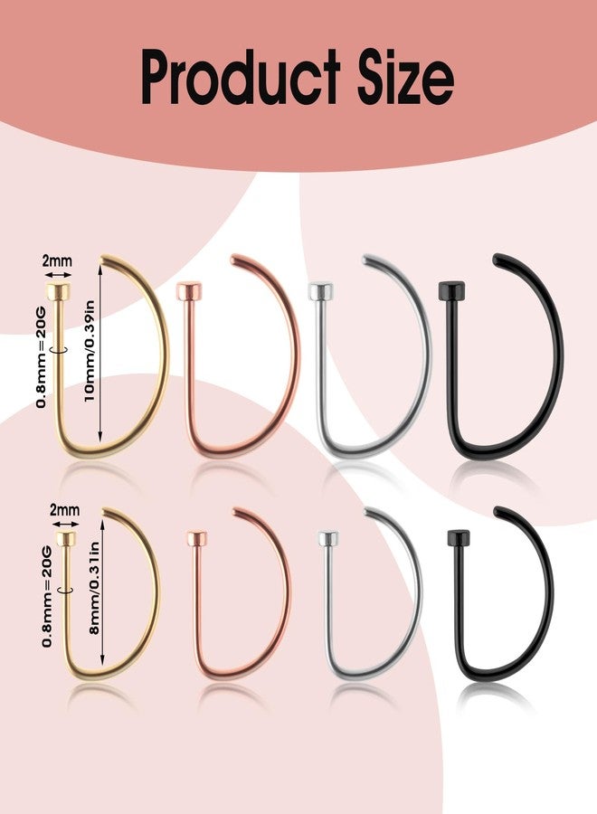 Yolev 8PCS Titanium Fake Nose Ring Hoops Set D Shaped Fake Nose Ring Hoops Set, Silver Faux Nose Rings Nose Hoops, Screw Nose Studs Diamond Small Piercing Jewelry for Women Men - Image 2