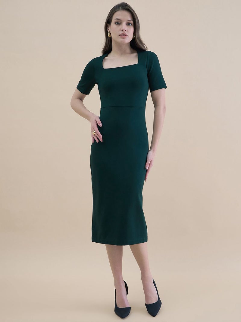 Powersutra Elegant Green Bodycon Dress for Women - Image 2