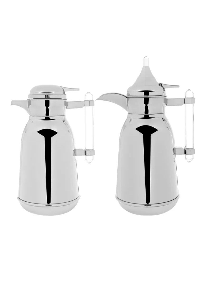 السيف غاليري طقم ترامس شهد السيف غاليري، 1 / 1 لتر، بيد شفاف، قطعتين، حافظة داخلية زجاج حراري، هيكل خارجي استيل - فضي - Image 1