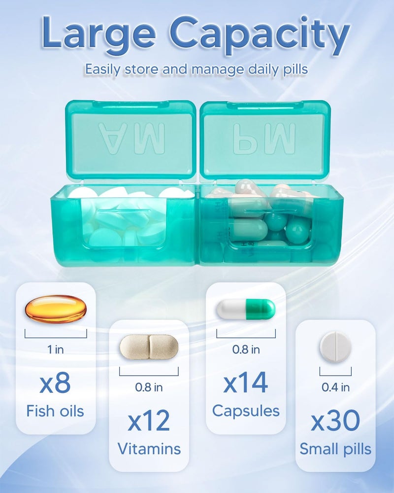 FRIWOLE Monthly Pill Organizer 2 Times a Day, FRIWOLE Medicine Box with Portable Weekly Pill Bag, Pill Taker Remover, Pill Cutter and 2 Sticker(Blue, 2 Times a Day) - Image 5