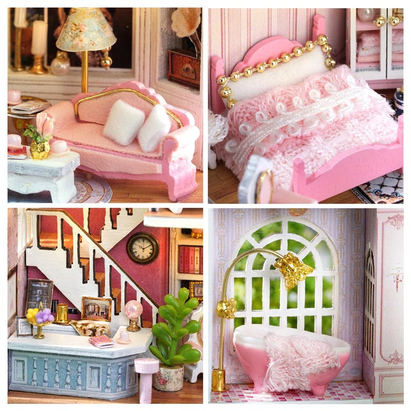 CUTEROOM Diy Miniature House Kit  Cuteroom Wooden Dollhouse Kit Tiny House Making Kit With Furnitures  Diy Dollhouse Kit Gift For Women And Girls (Romantic Castle) - Image 5