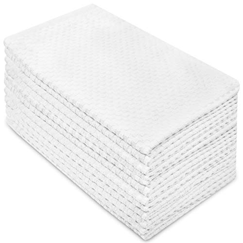 COTTON CRAFT Euro Café Set of 12 Waffle Weave Pure Cotton Super Absorbent Multipurpose Kitchen Towels, Dishcloths, Tea Towels White - Image 1