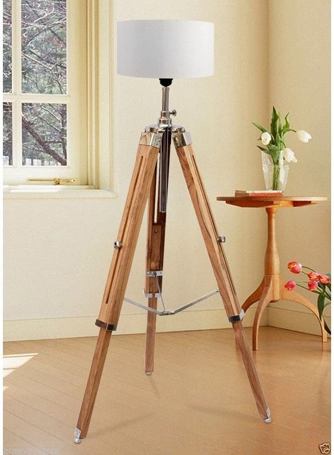 Light It Up Unique Handmade Adjustable Standing Natural Teak Wooden Big Tripod Floor Lamps Shades Stand Light (14 inches Off White Shade, Lamps Height 72 inches) Pack of 1 - Image 1