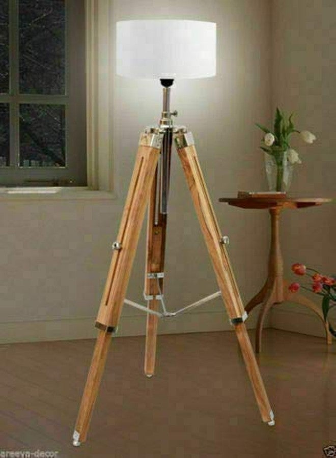 Light It Up Unique Handmade Adjustable Standing Natural Teak Wooden Big Tripod Floor Lamps Shades Stand Light (14 inches Off White Shade, Lamps Height 72 inches) Pack of 1 - Image 2