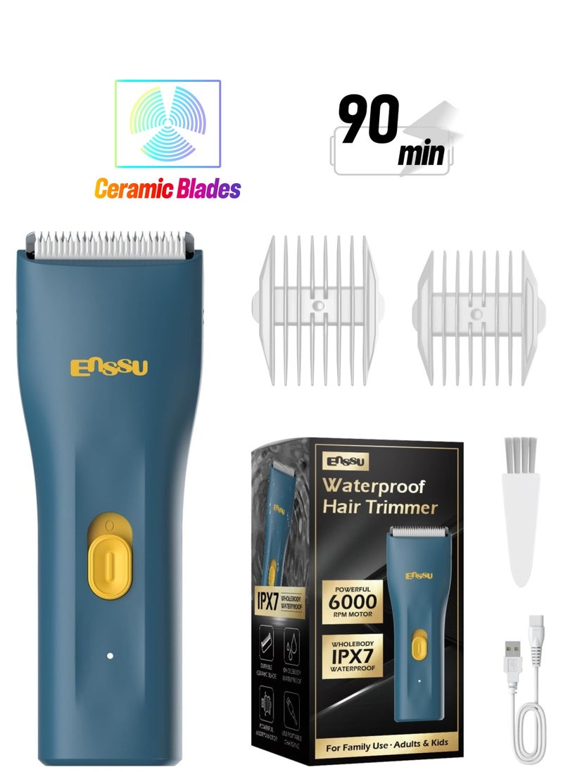 ENSSU - ENSSU Lightweight Portable Hair Clippers Trimmer - Beard and Body Hair Trimmer with Replaceable Ceramic Blade, Waterproof Rechargeable Electric Hair Clippers for Family Use(Blue) - Image 1