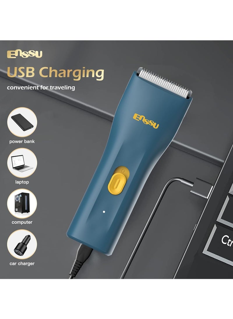 ENSSU - ENSSU Lightweight Portable Hair Clippers Trimmer - Beard and Body Hair Trimmer with Replaceable Ceramic Blade, Waterproof Rechargeable Electric Hair Clippers for Family Use(Blue) - Image 1