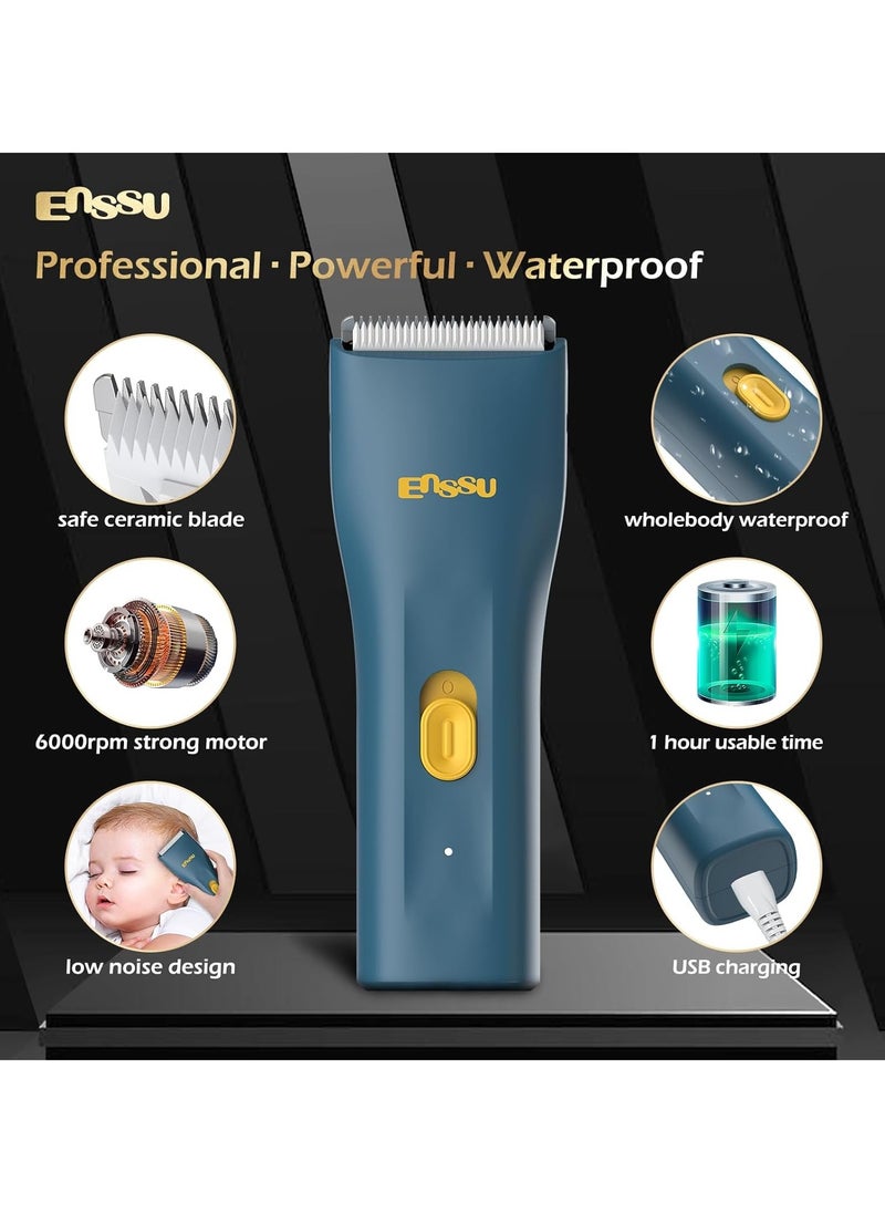 ENSSU - ENSSU Lightweight Portable Hair Clippers Trimmer - Beard and Body Hair Trimmer with Replaceable Ceramic Blade, Waterproof Rechargeable Electric Hair Clippers for Family Use(Blue) - Image 1