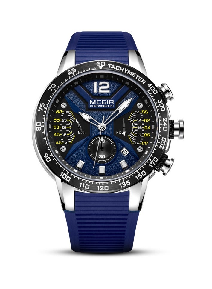 MEGIR Watches for Men Sports Pointer Quartz Watch Fashion Blue Silicone Band Waterproof Watch Ideal Gift (Blue) 48mm - Image 1