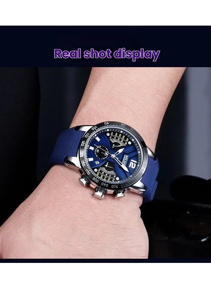 MEGIR Watches for Men Sports Pointer Quartz Watch Fashion Blue Silicone Band Waterproof Watch Ideal Gift (Blue) 48mm - Image 4