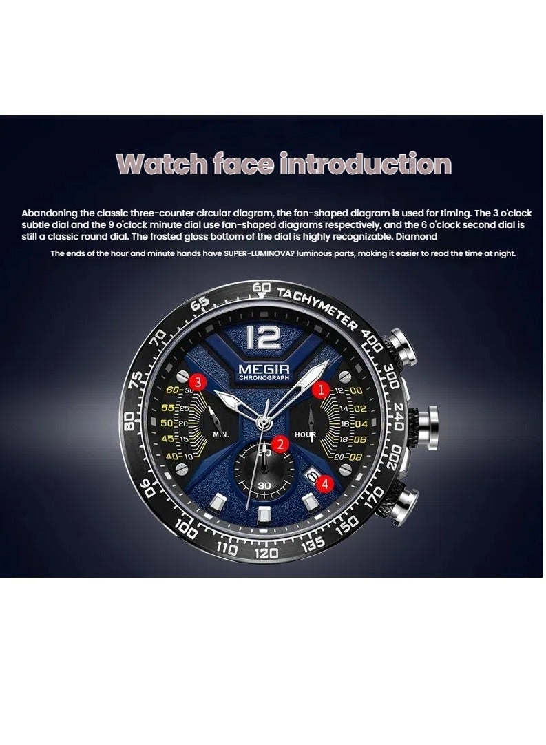 MEGIR Watches for Men Sports Pointer Quartz Watch Fashion Blue Silicone Band Waterproof Watch Ideal Gift (Blue) 48mm - Image 5