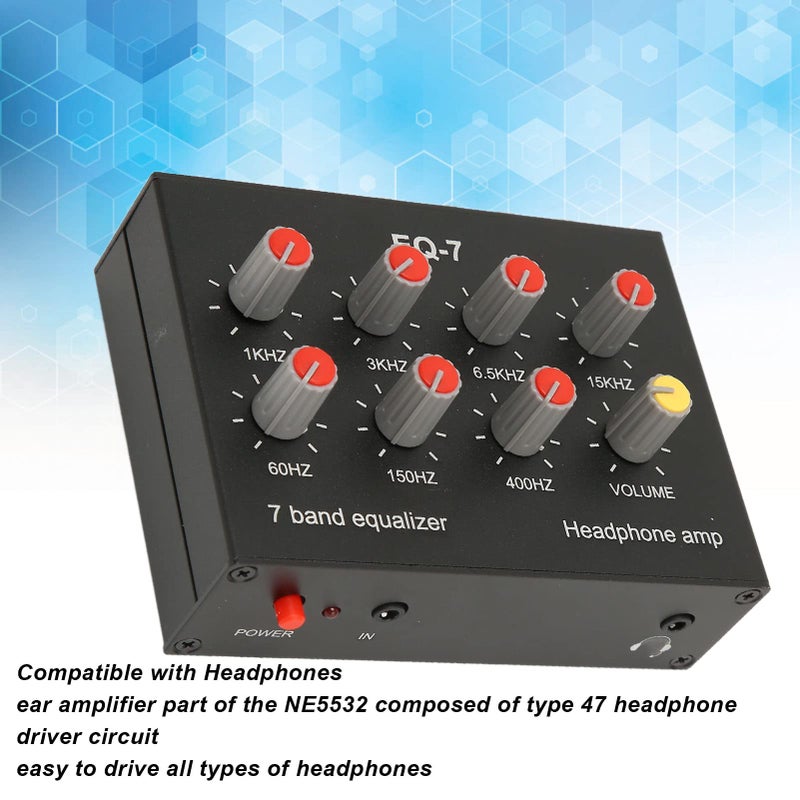 fosa 7 Band Sound Equalizer, Output Input, 12dB High Bass Adjustment, Two Channel Digital Equalizer, 3.5mm Interface, for Recording, Streaming, Podcasting - Image 2