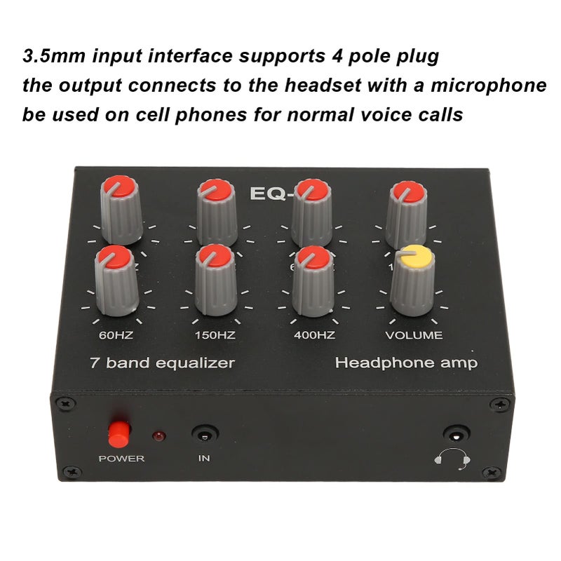 fosa 7 Band Sound Equalizer, Output Input, 12dB High Bass Adjustment, Two Channel Digital Equalizer, 3.5mm Interface, for Recording, Streaming, Podcasting - Image 3