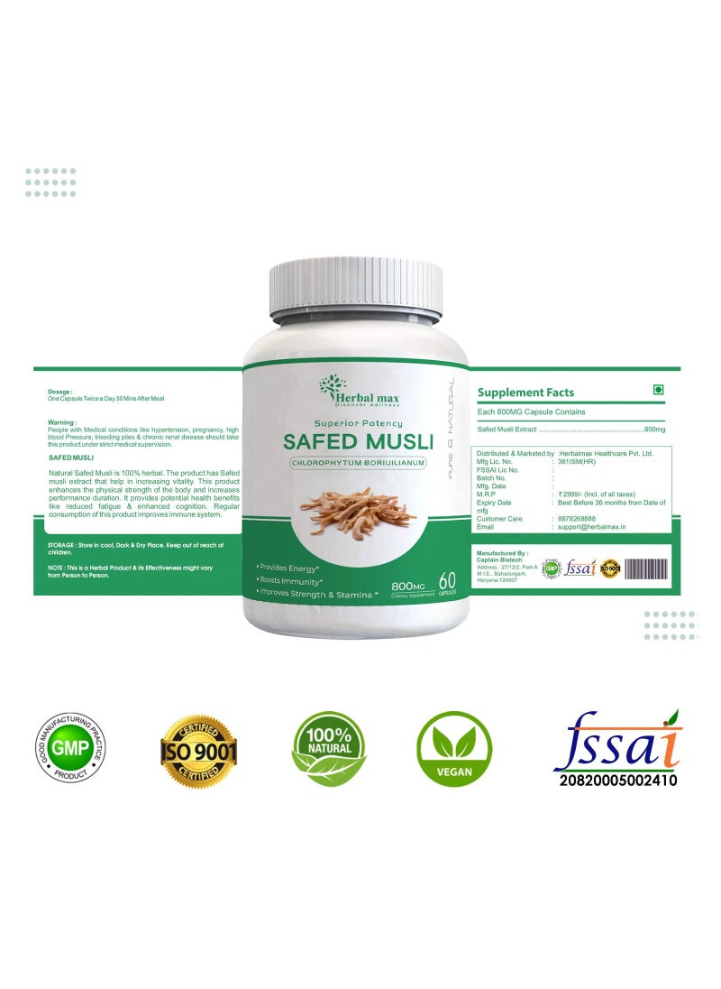 Herbal Max - Herbal max Safed Musli 60 Capsules - Image 1