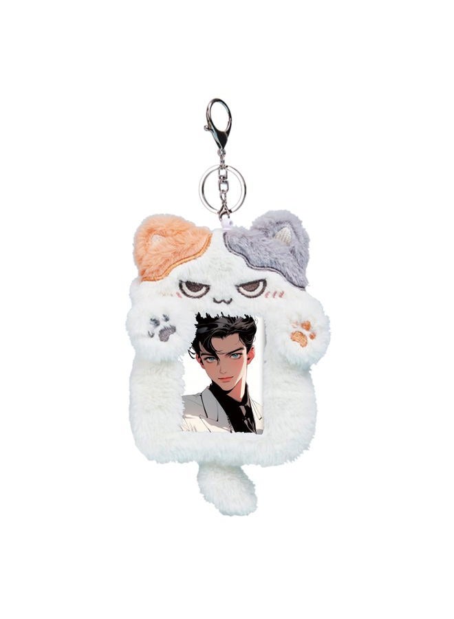 Mandu Deco Calico Cat Plush Photocard Holder, ID Badge Holder Cover Protective Lanyard, Two Pockets, fits toploaders and airpods - Image 1