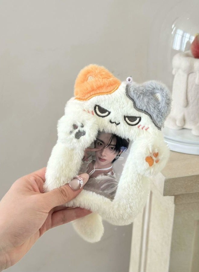 Mandu Deco Calico Cat Plush Photocard Holder, ID Badge Holder Cover Protective Lanyard, Two Pockets, fits toploaders and airpods - Image 2