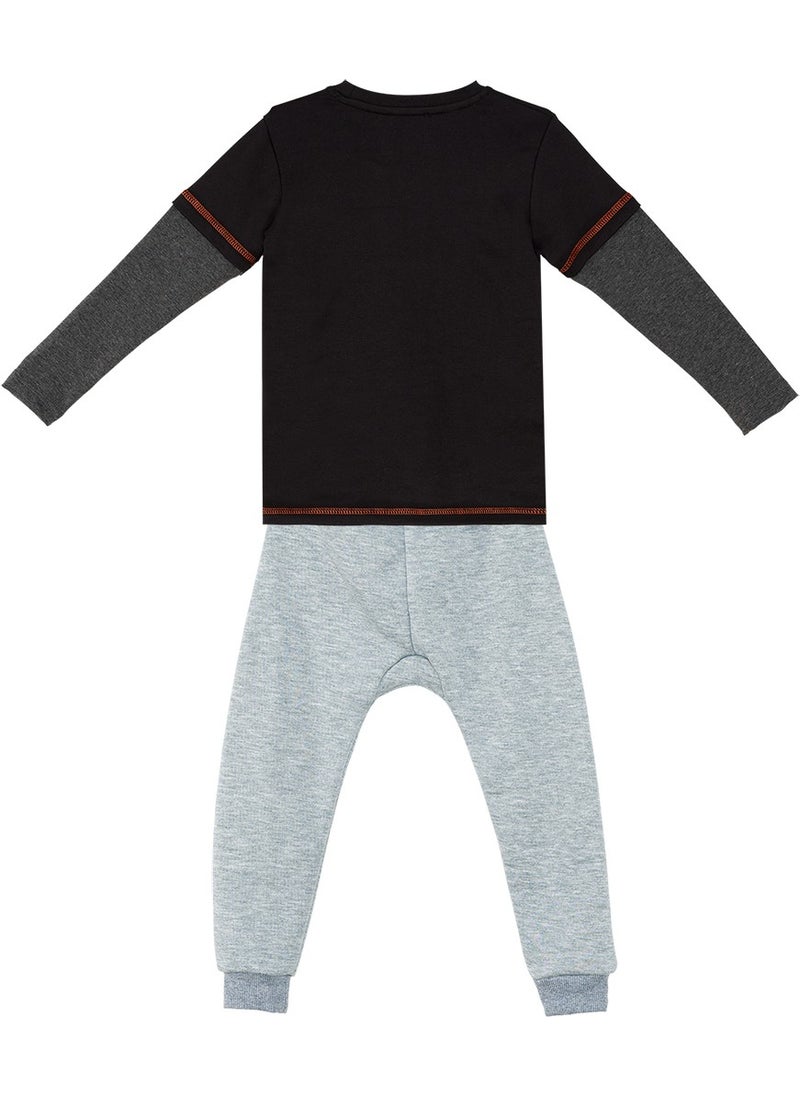 Denokids - Rhino Boy Black T-Shirt Tracksuit Bottom Set - Image 1