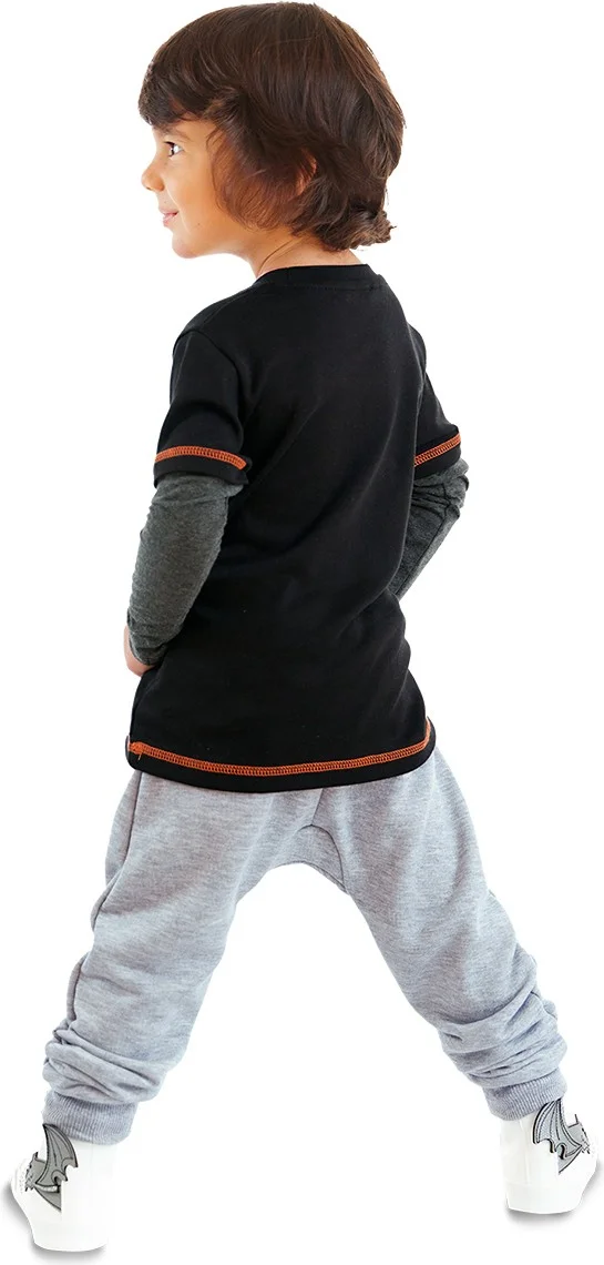 Denokids Rhino Boy Black T-Shirt Tracksuit Bottom Set