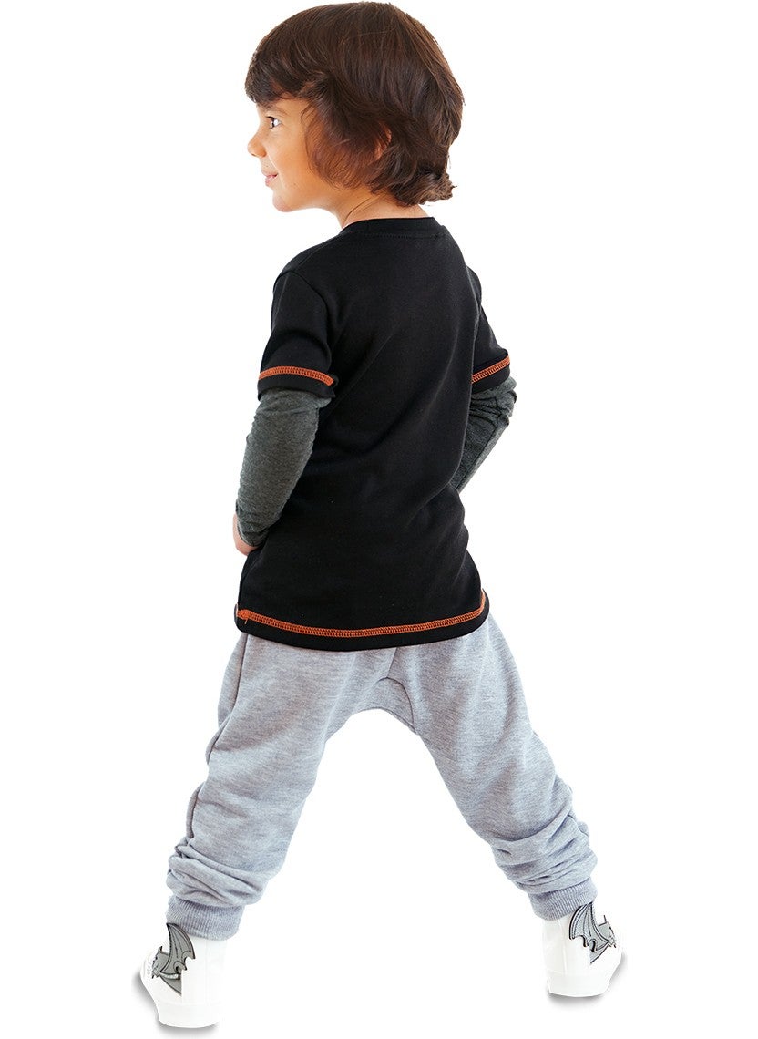 Denokids - Rhino Boy Black T-Shirt Tracksuit Bottom Set - Image 1
