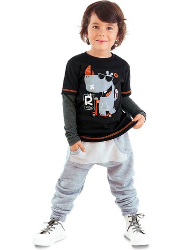 Rhino Boy Black T-Shirt Tracksuit Bottom Set